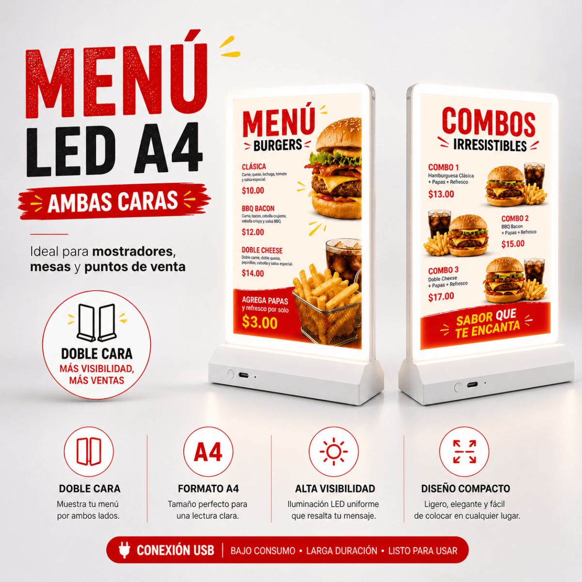 Caja de Luz LED Recargable A4 de Sobremesa - Klinge | Pantallas LED