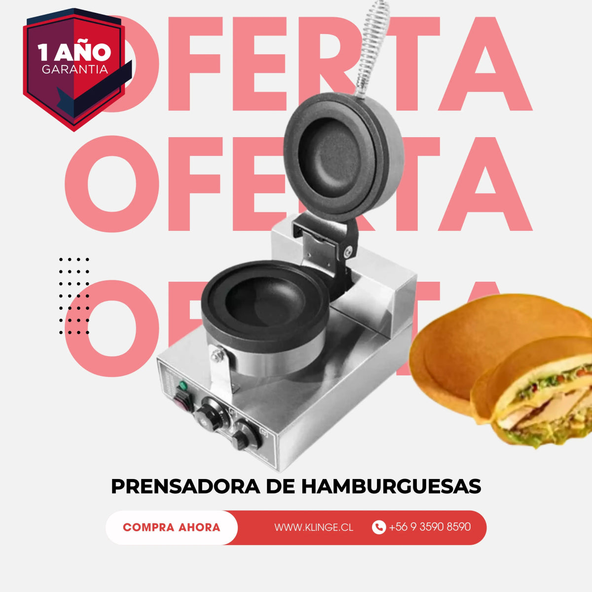 Máquina de Prensado para Hamburguesas, Gofrera de Helado y Asador UFO Eléctrico - Klinge