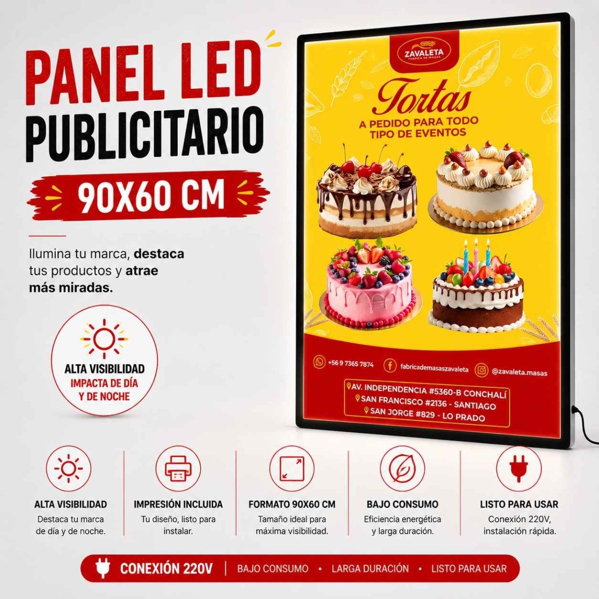 Panel LED 60×90 cm | El más vendido en Chile | Garantía 1 Año - Klinge | Pantallas LED