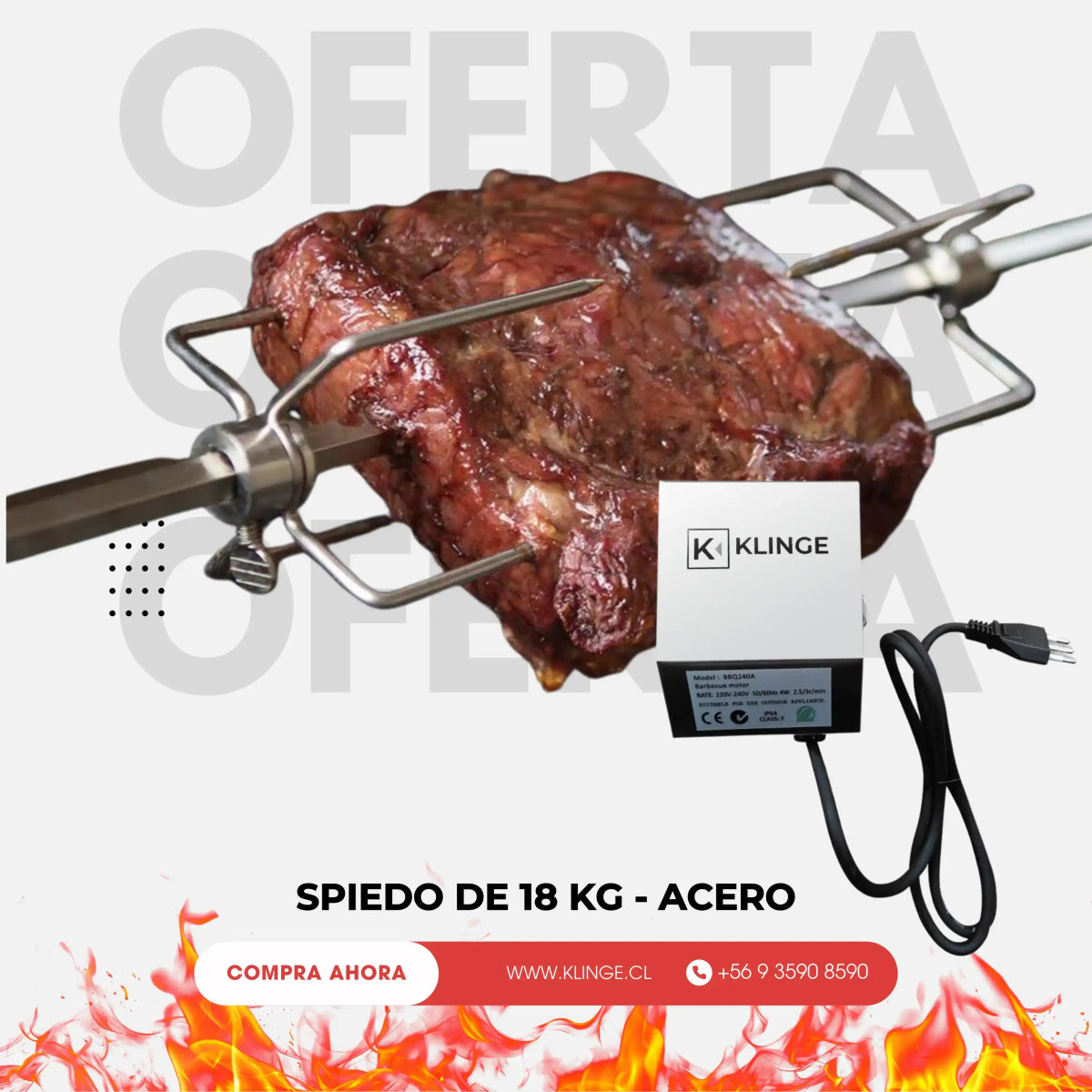Spiedo Eléctrico con Motor Giratorio para Asados - Klinge